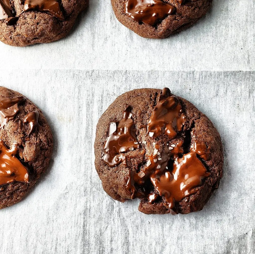 Gooey chocolate chunk cookie close-up