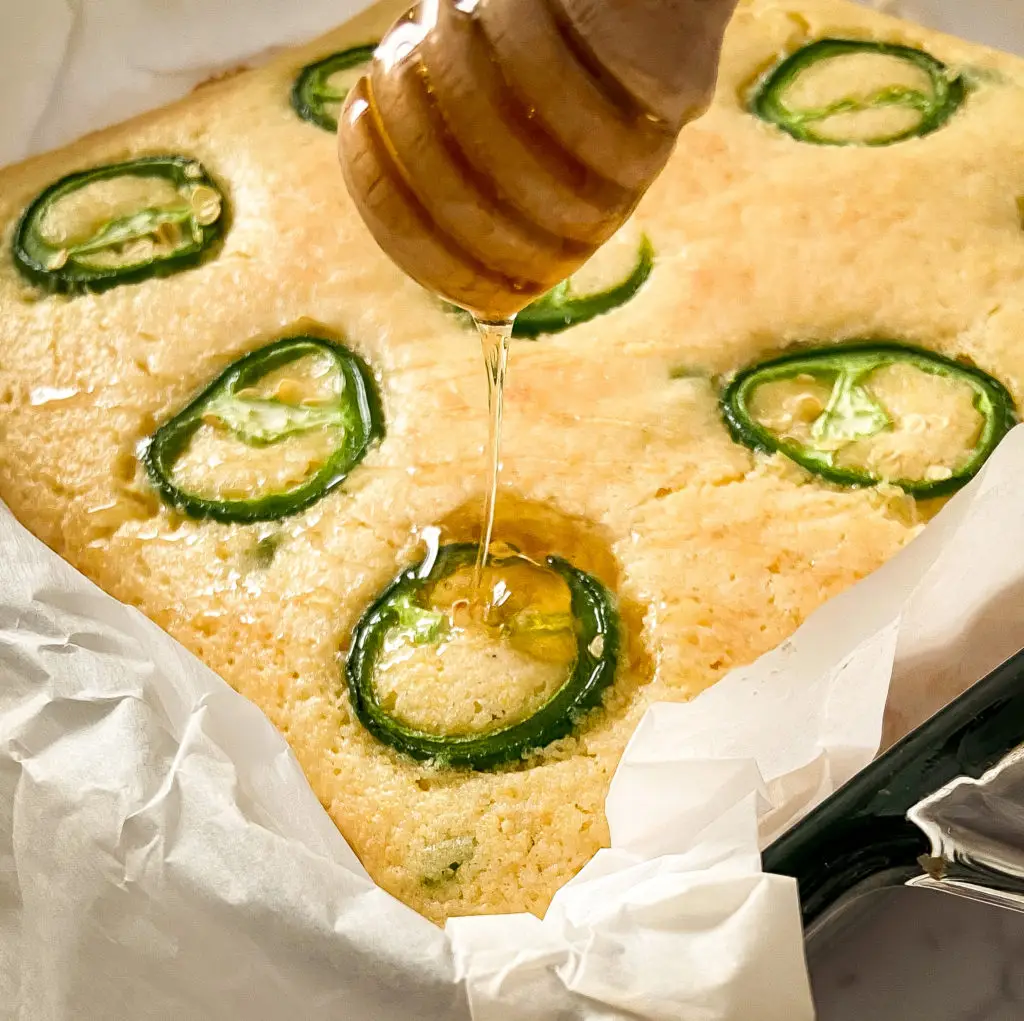 Spicy jalapeno cornbread slice with jalapeños