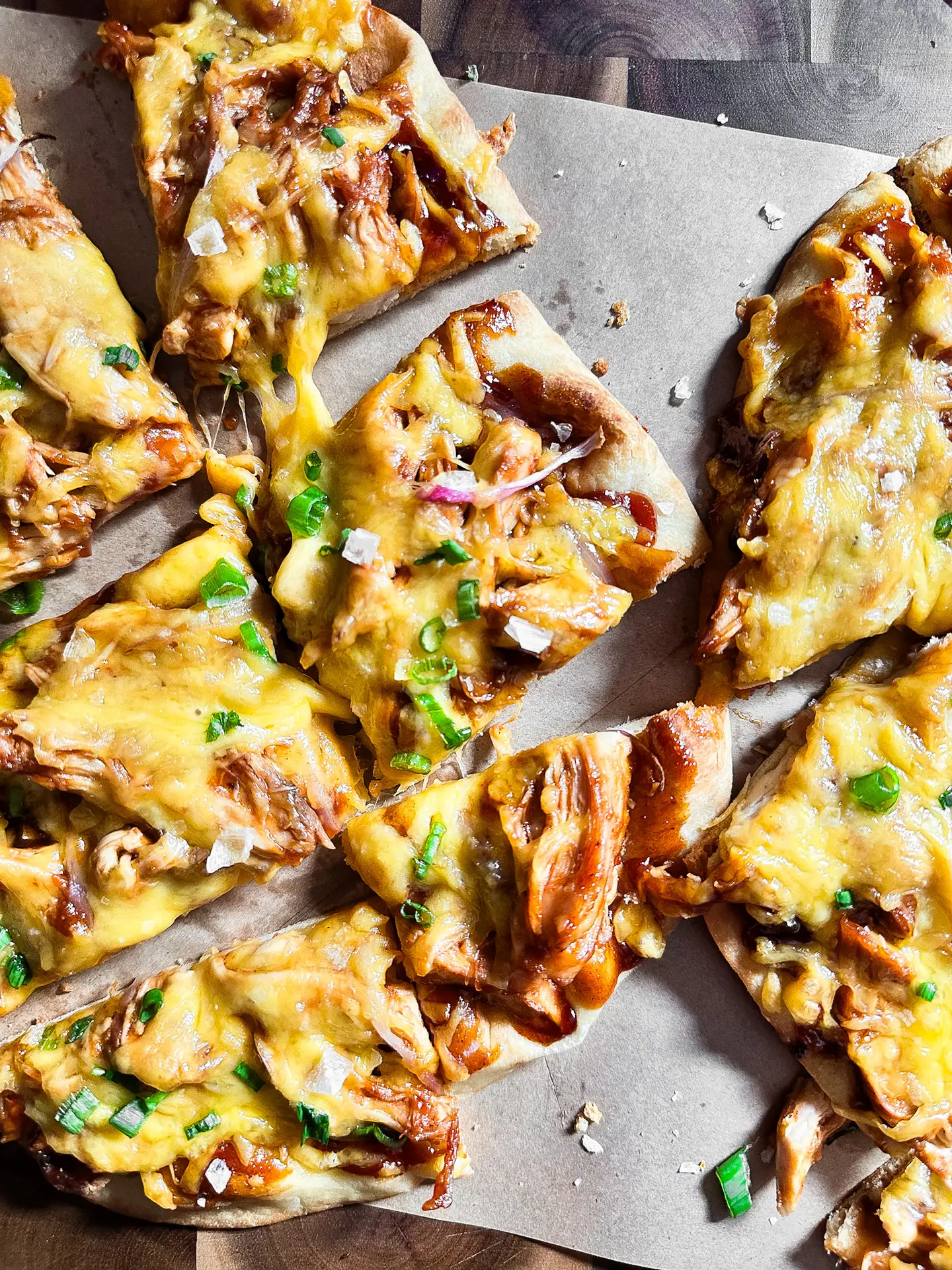BBQ chicken naan pizza with melted cheese and onions — Sugar Face Bakes