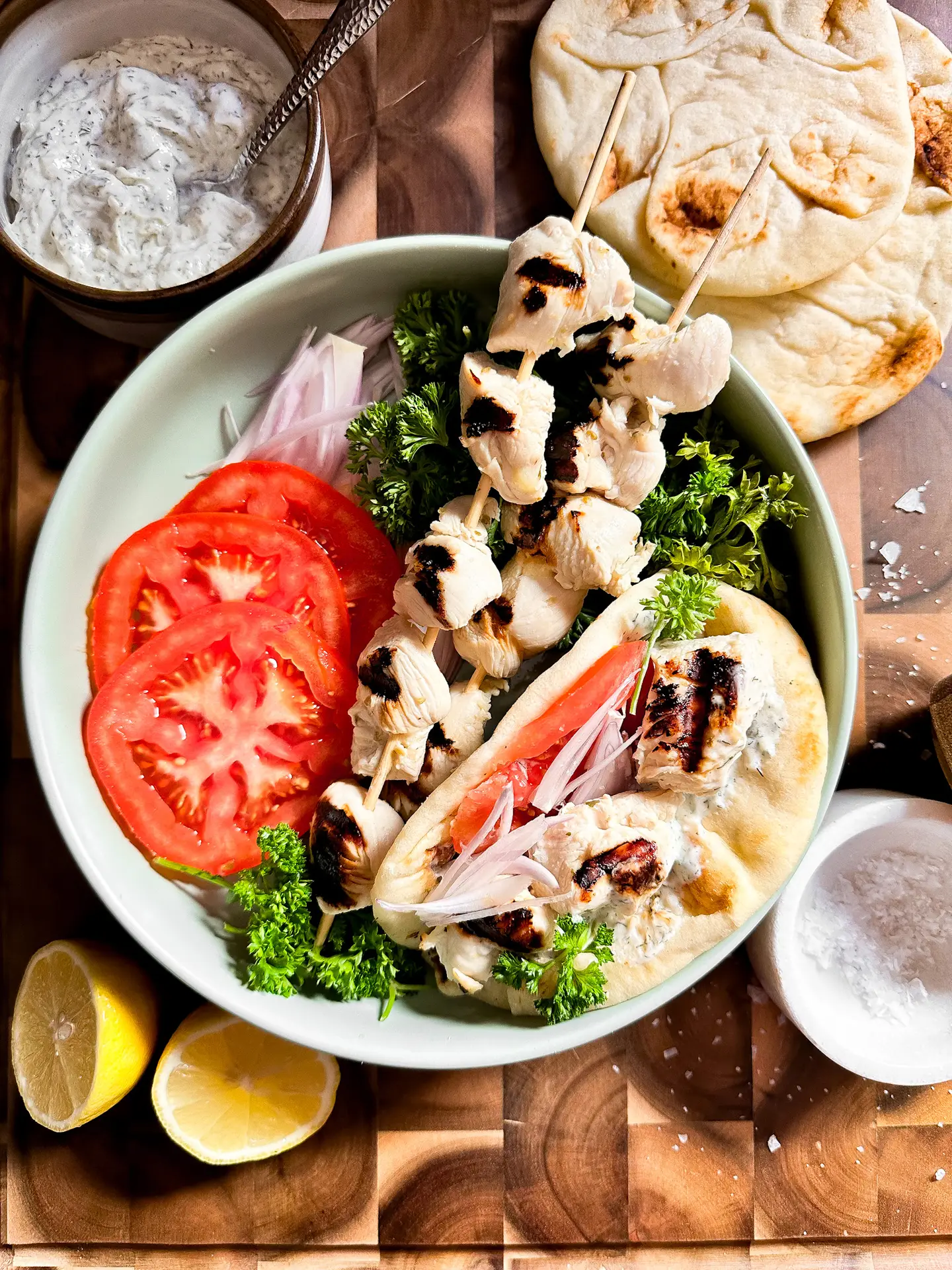 Greek chicken souvlaki skewers grilled with lemon and herbs — Sugar Face Bakes