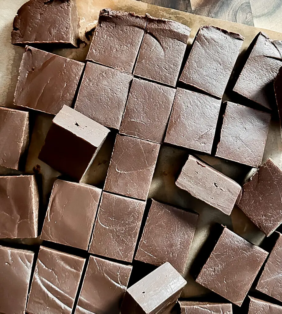 Classic chocolate fudge cut into squares with rich texture — Sugar Face Bakes