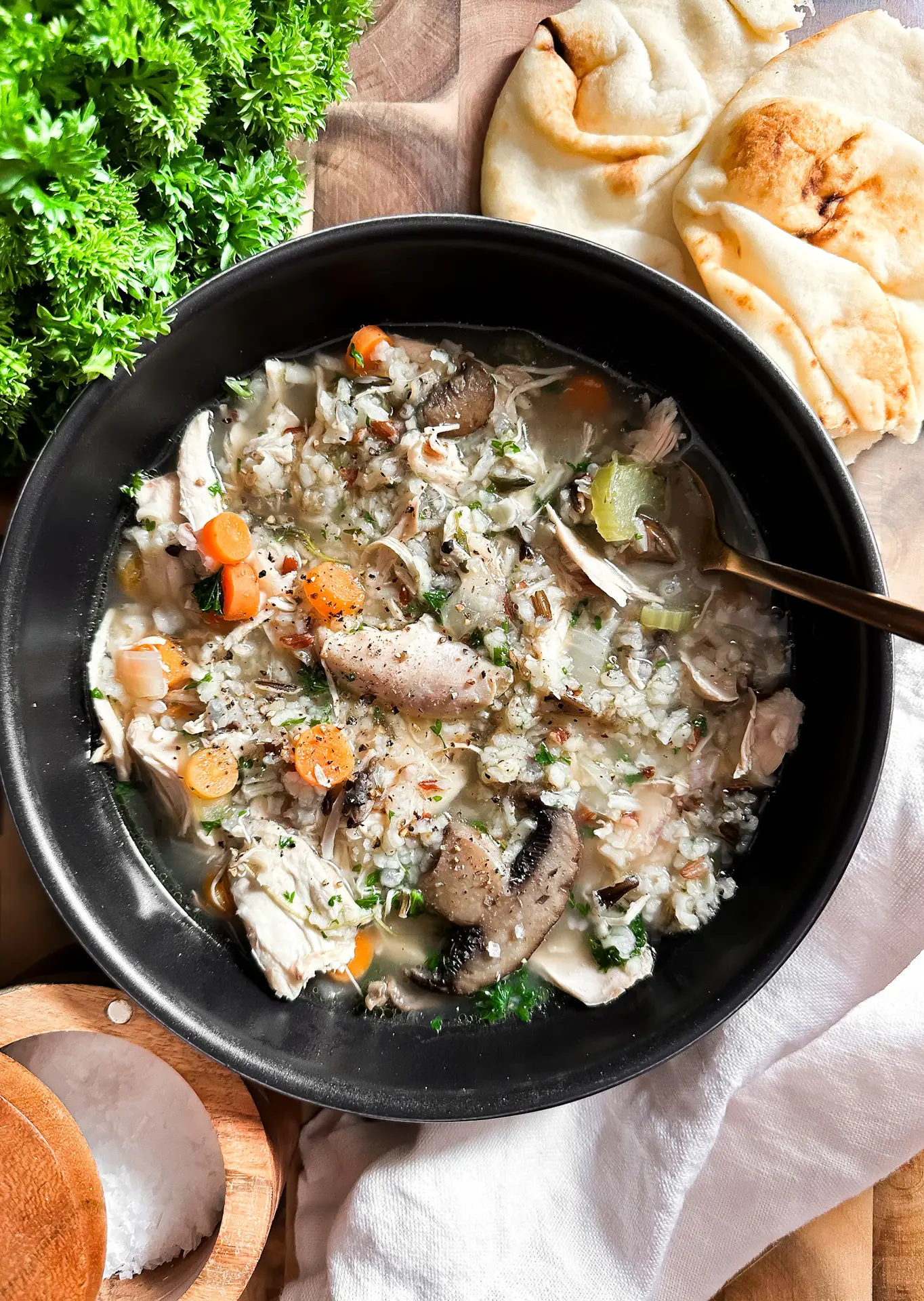 Creamy chicken wild rice soup can thicken over time, so add broth or milk when reheating to reach your desired consistency.