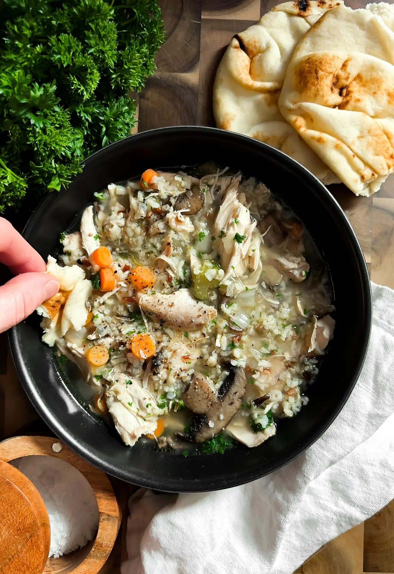 chicken wild rice soup- Creamy Chicken Wild Rice Soup Creamy chicken wild rice soup in bowl with vegetables and herbs — Sugar Face Bakes