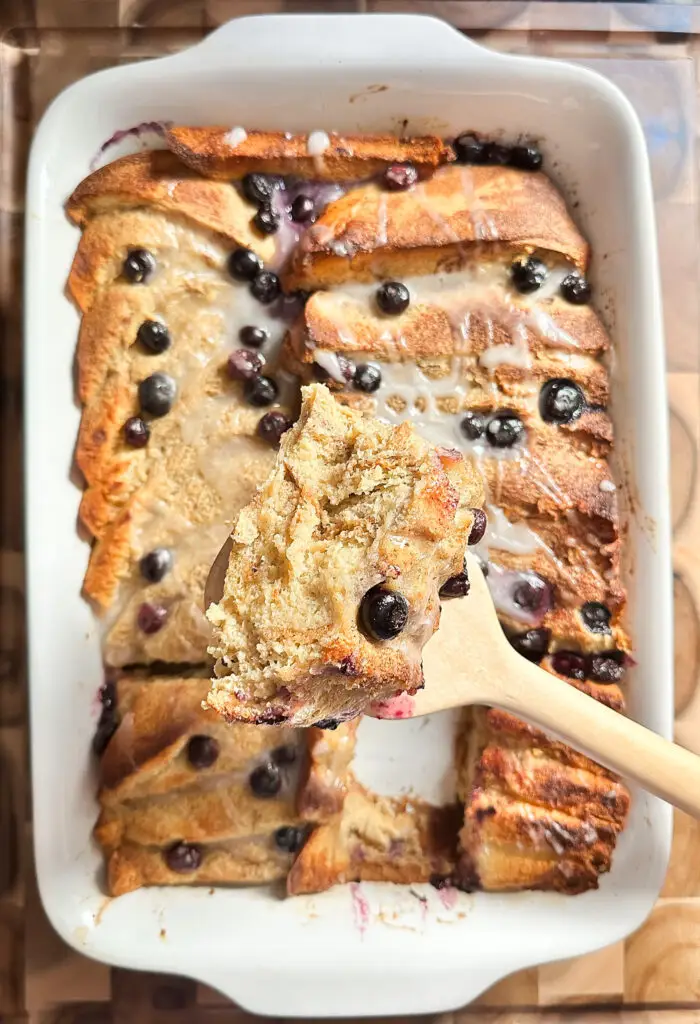 French toast casserole baked golden with soft custardy center — Sugar Face Bakes