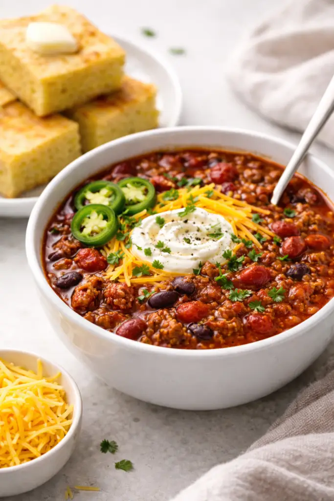 ground beef chili with beans and rich spices