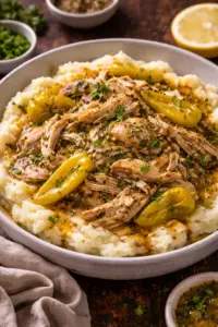 Mississippi chicken in slow cooker with shredded chicken and peppers — Sugar Face Bakes