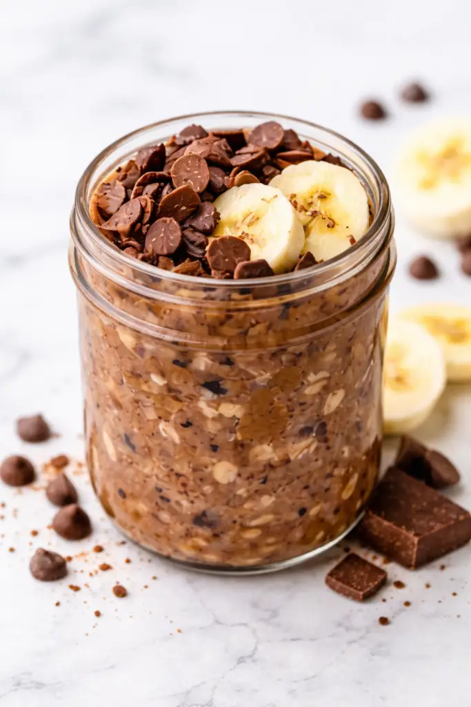 Chocolate banana overnight oats with cottage cheese for a high protein breakfast that’s easy, creamy, and naturally sweet.