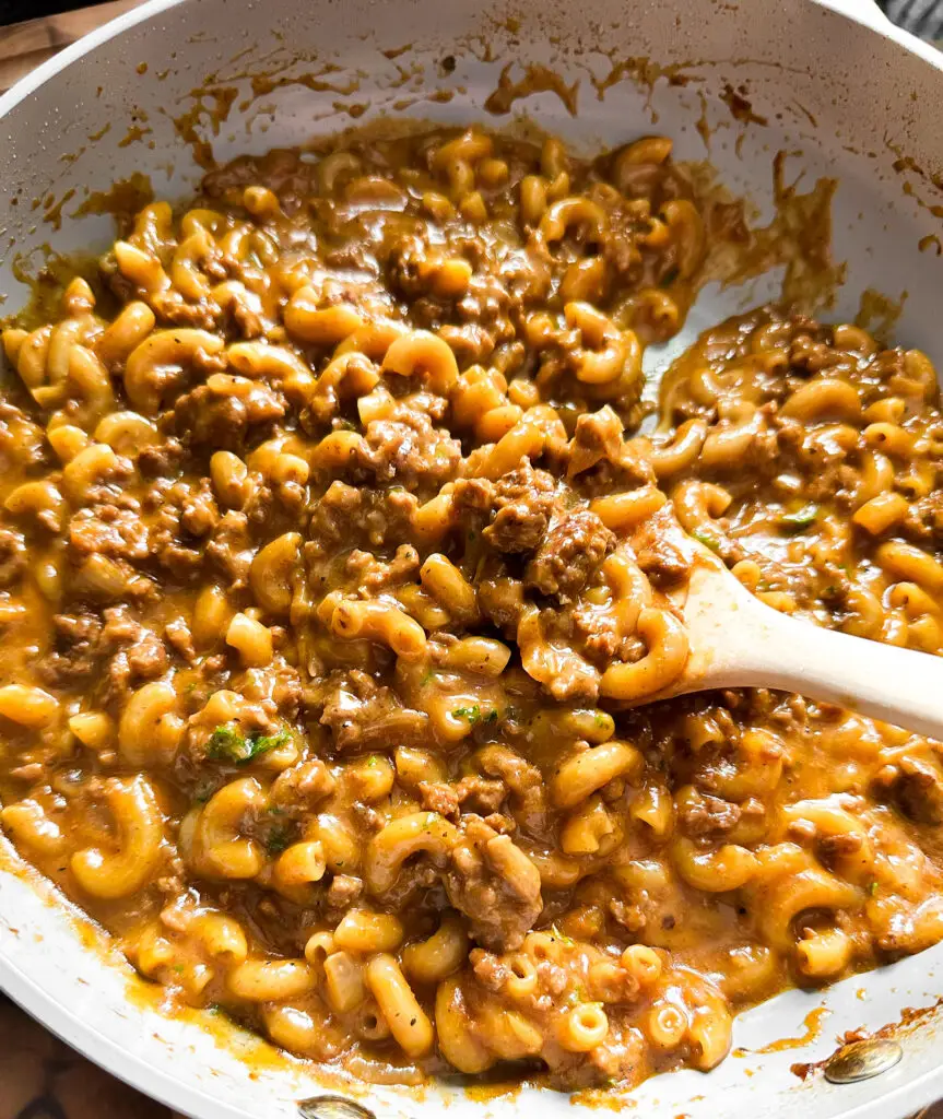 easy cheesy homemade hamburger helper recipe made in one pan with ground beef and macaroni pasta