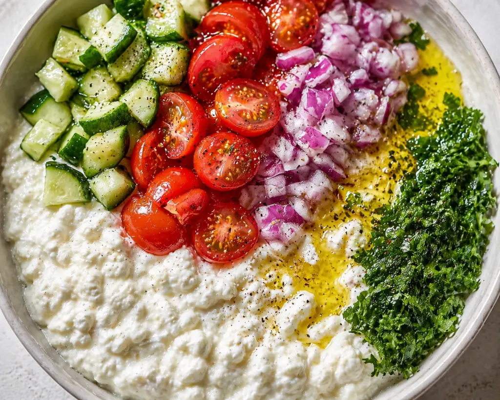 Cottage cheese salad with fresh vegetables — Sugar Face Bakes