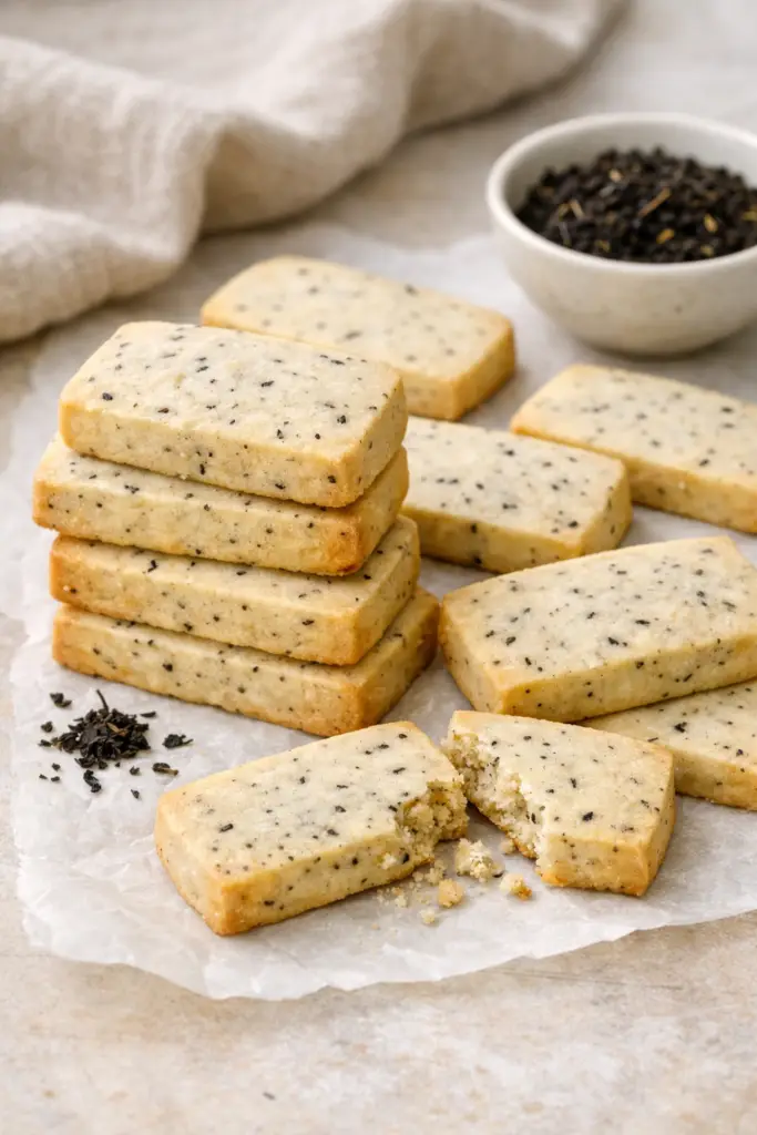 Buttery shortbread cookies infused with white, black, or oolong tea.