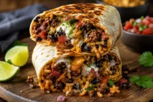 chocolate fudge- Classic Chocolate Fudge Close-up of homemade ground beef burritos filled with rice, black beans, seasoned beef, and melted cheese on a rustic wooden board.