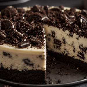 - Best Oreo Cheesecake Recipe – Ultra Creamy Homemade Cheesecake Close-up of a creamy Oreo cheesecake with a thick chocolate Oreo crust, crushed Oreo topping, and a slice removed to reveal the rich cookies-filled cheesecake center.