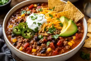 chicken cordon bleu casserole- Chicken Cordon Bleu Casserole Close-up of hearty taco soup with ground beef, black beans, corn, avocado, cheddar cheese, sour cream, jalapeños, and tortilla chips in a ceramic bowl