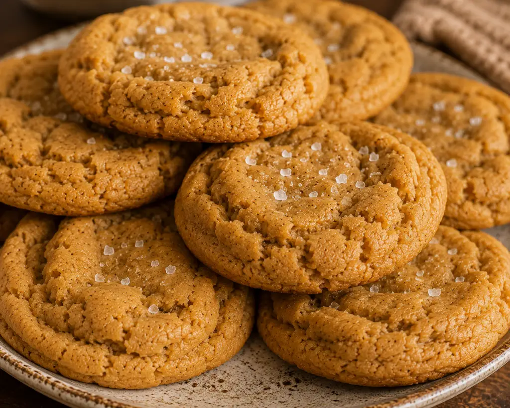Chewy peanut butter cookies with flakey sea salt and gooey centers.