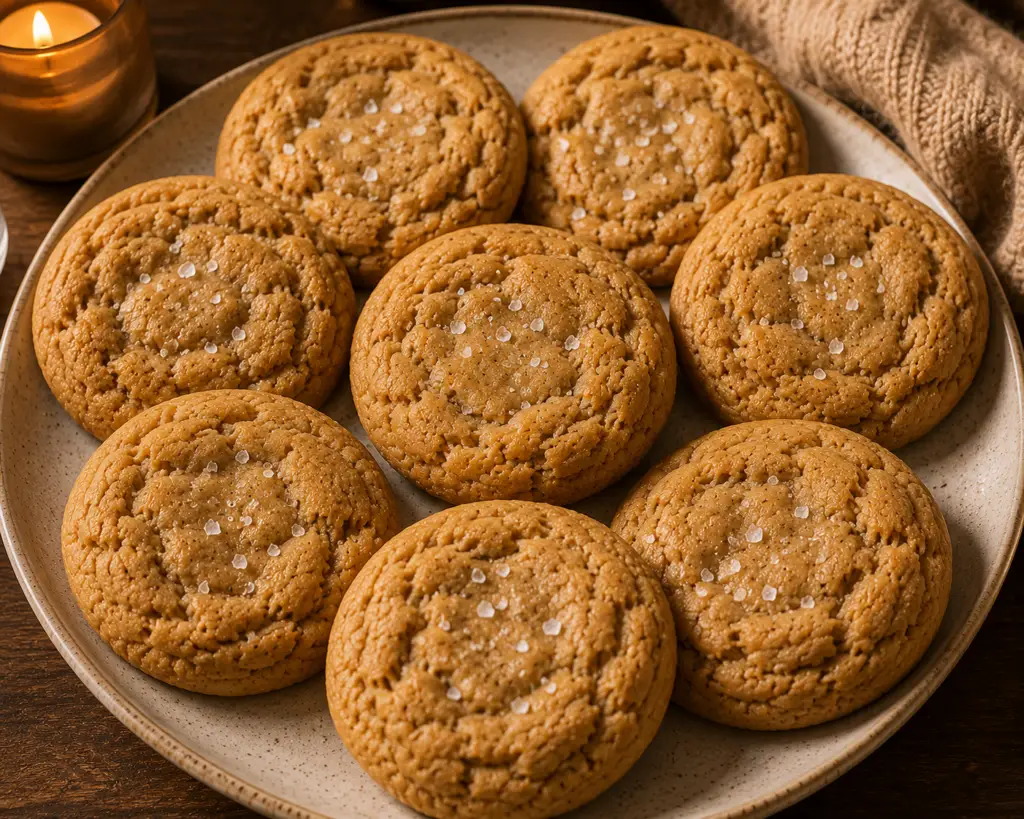 Soft and chewy peanut butter cookies with sea salt