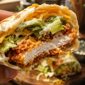 mcdonald's crispy chicken wrap- McDonald's Crispy Chicken Wrap Copycat Golden McDonald's Crispy Chicken Wrap Copycat sliced in half on a rustic wooden cutting board with crispy chicken, shredded lettuce, cheddar cheese, and creamy ranch dressing.