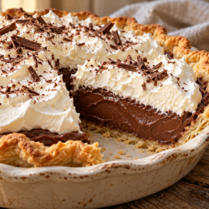 chocolate cream pie- Chocolate Cream Pie Chocolate cream pie with one slice cut to show the chocolate filling, flaky crust, and whipped cream topping.