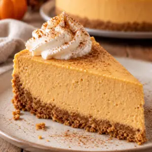 no-bake pumpkin cheesecake- No-Bake Pumpkin Cheesecake Close-up slice of creamy no-bake pumpkin cheesecake with a graham cracker crust and cinnamon whipped cream.