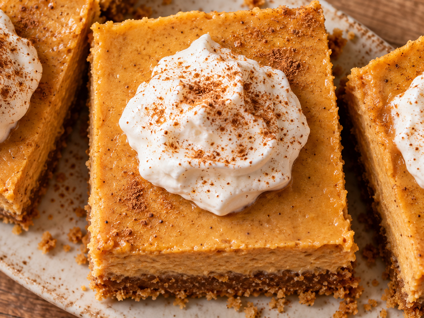 pumpkin cheesecake bars- Pumpkin Cheesecake Bars With Graham Cracker Crust Desserts, Oven Baked, Vegetarian pumpkin cheesecake bars Butter |Cinnamon |Cloves |Cream Cheese |Egg