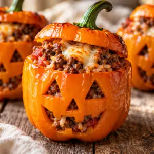 halloween stuffed peppers- Halloween Stuffed Peppers Halloween stuffed peppers carved like jack-o’-lanterns and filled with ground beef, rice, tomatoes, and melted cheese.